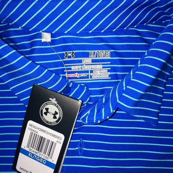 Under Armour CoralBlu/Mint Stripe SS Men’s Polo XL - Picture 3 of 8